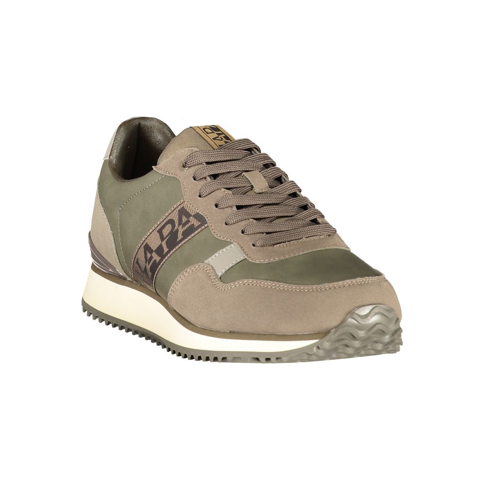 Athletic Sneakers by Napapijri for men in polyester & polyurethane green features an architectural silhouette from the Men's Athletic Polyester & Polyurethane Sneakers collection, showcasing a architectural athletic style for a architectural look.