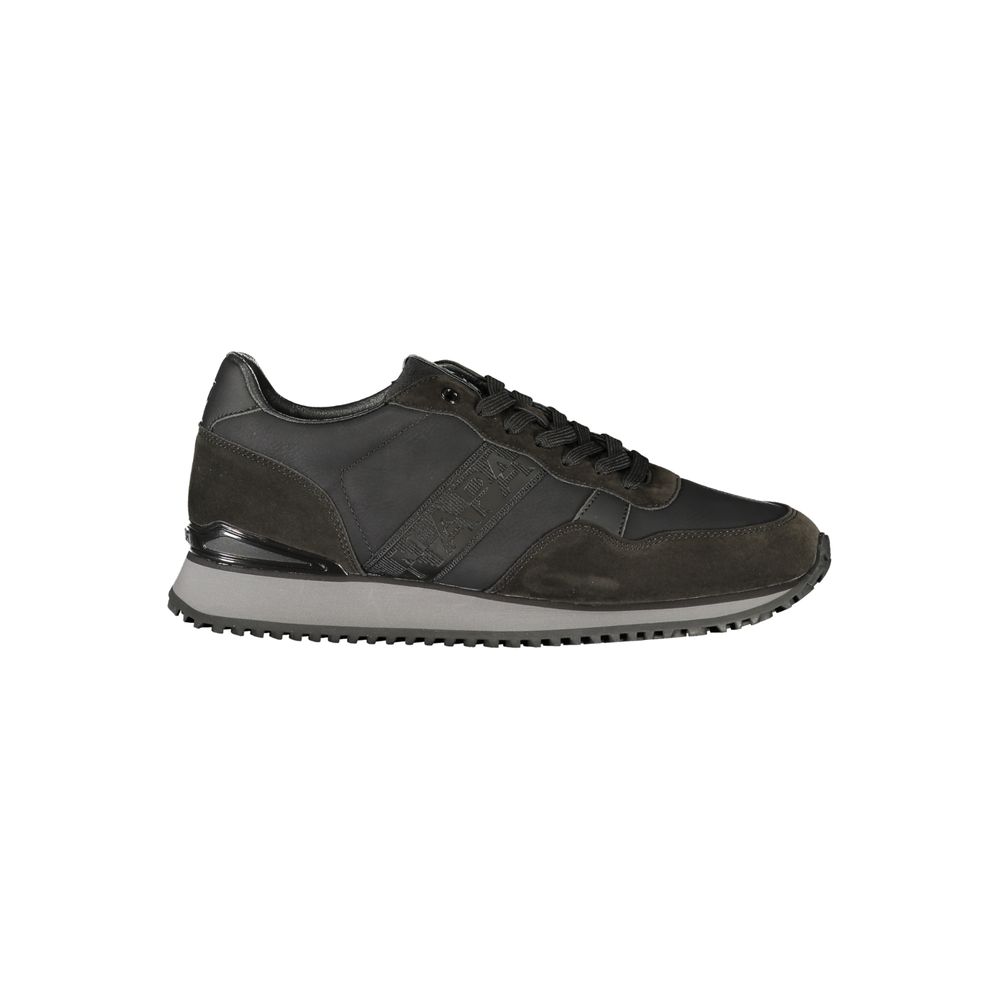 Athletic Sneakers by Napapijri for men in polyester & polyurethane black, signature-print & print features an stately silhouette, showcasing the signature athletic style of the Men's Athletic Polyester & Polyurethane Sneakers collection with a truly stately finish.
