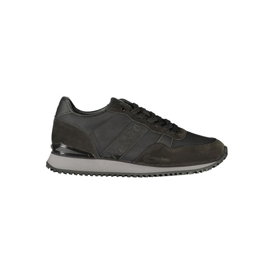 Athletic Sneakers by Napapijri for men in polyester & polyurethane black, signature-print & print features an stately silhouette, showcasing the signature athletic style of the Men's Athletic Polyester & Polyurethane Sneakers collection with a truly stately finish.