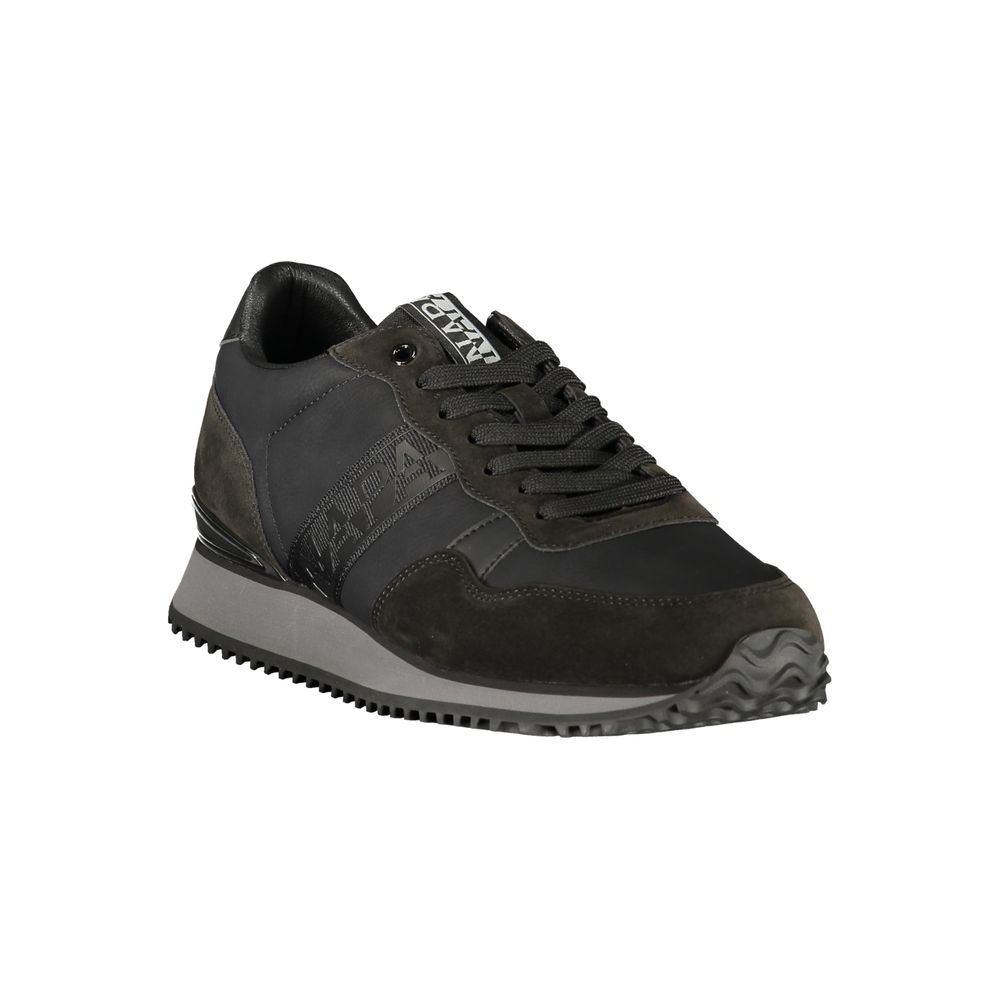 Athletic Sneakers by Napapijri for men in polyester & polyurethane black, signature-print & print features an architectural silhouette from the Men's Athletic Polyester & Polyurethane Sneakers collection, showcasing a architectural athletic style for a architectural look.