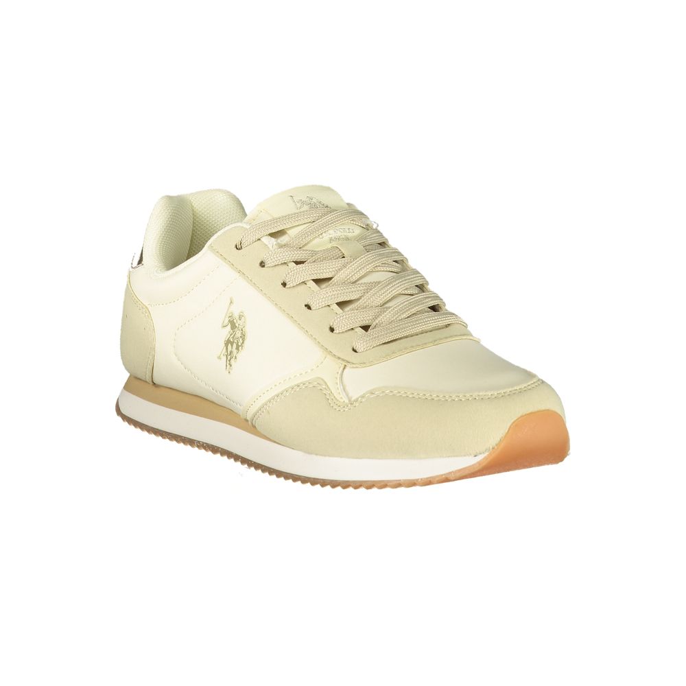 Athletic Sneakers by U.S. POLO ASSN. for women in polyester & polyurethane beige, gold, white, signature & print showcases an impeccable silhouette, defined by an impeccable athletic style design that perfectly captures the essence of the Women's Athletic Polyester & Polyurethane Sneakers.