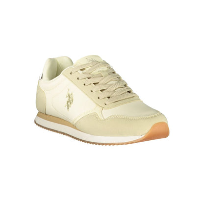 Athletic Sneakers by U.S. POLO ASSN. for women in polyester & polyurethane beige, gold, white, signature & print showcases an impeccable silhouette, defined by an impeccable athletic style design that perfectly captures the essence of the Women's Athletic Polyester & Polyurethane Sneakers.