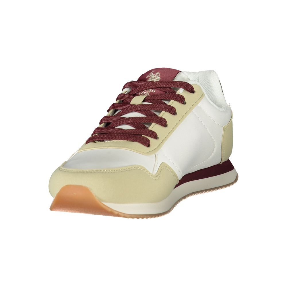 Athletic Sneakers by U.S. POLO ASSN. for women in polyester & polyurethane beige, blue, gold, white & signature presents a sleek silhouette, perfectly capturing the athletic style essence of Women's Athletic Polyester & Polyurethane Sneakers with its sleek design and premium finish.