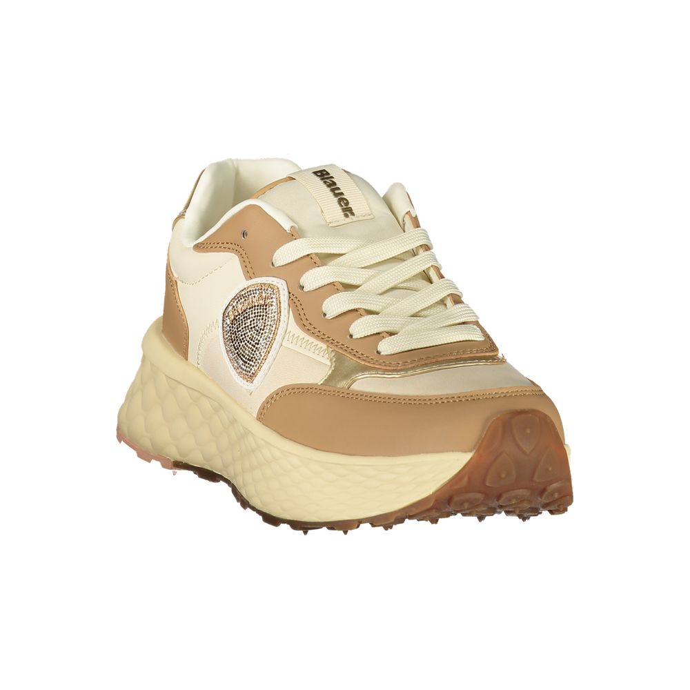 Sneakers by Blauer for women in polyester & polyurethane beige, brown & gold presents a sumptuous silhouette as Women's Athletic Polyester & Polyurethane Sneakers, expertly defined by a sumptuous athletic style for a sumptuous, high-fashion look.
