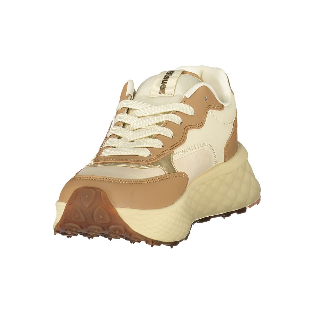 Sneakers by Blauer for women in polyester & polyurethane beige, brown & gold features an opulent silhouette from the Women's Athletic Polyester & Polyurethane Sneakers collection, showcasing a signature athletic style with an opulent finish.