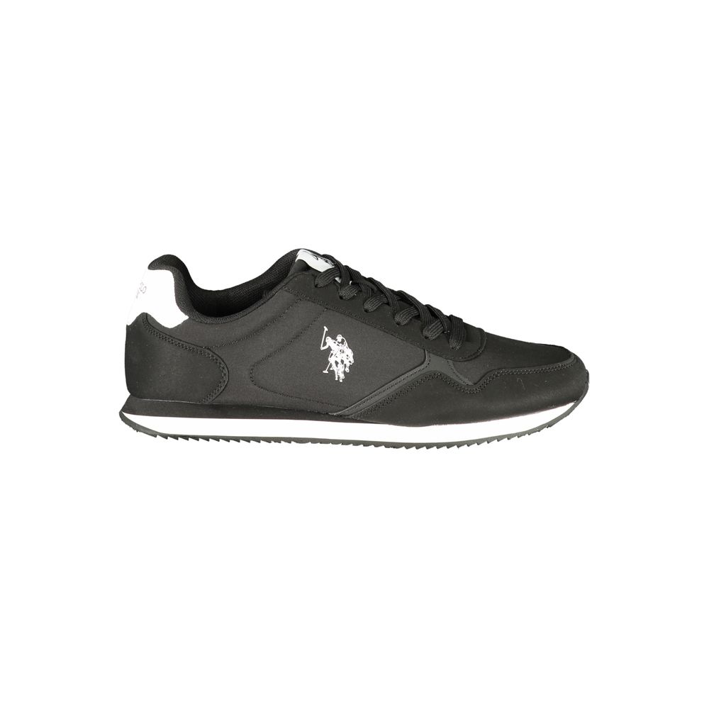 Athletic Sneakers by U.S. POLO ASSN. for men in polyester & polyurethane black, white & print presents a sleek silhouette, perfectly capturing the athletic style essence of Men's Athletic Polyester & Polyurethane Sneakers with its sleek design and premium finish.