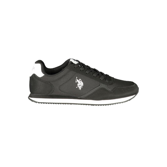 Athletic Sneakers by U.S. POLO ASSN. for men in polyester & polyurethane black, white & print presents a sleek silhouette, perfectly capturing the athletic style essence of Men's Athletic Polyester & Polyurethane Sneakers with its sleek design and premium finish.