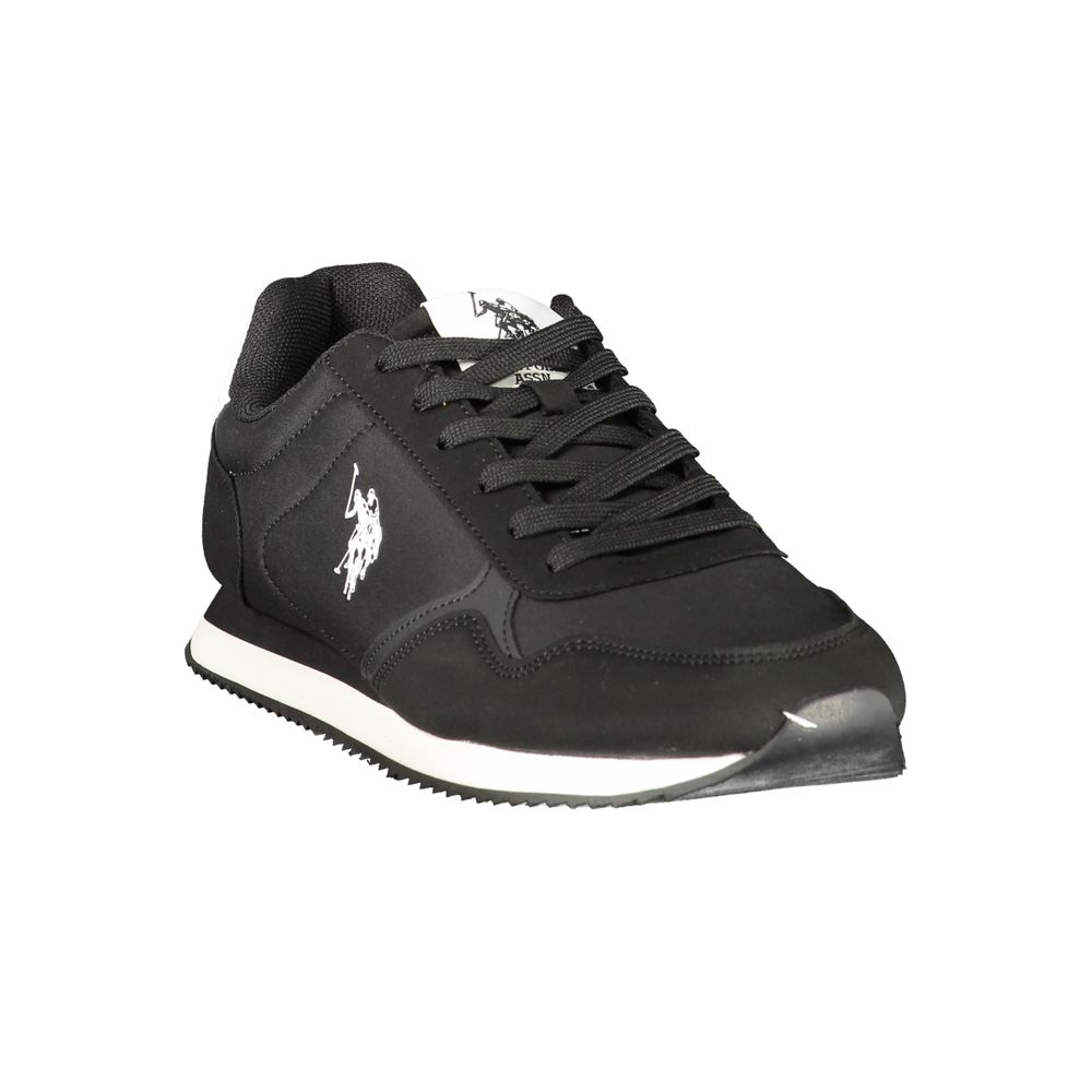 Athletic Sneakers by U.S. POLO ASSN. for men in polyester & polyurethane black, white & print features an architectural silhouette from the Men's Athletic Polyester & Polyurethane Sneakers collection, showcasing a architectural athletic style for a architectural look.