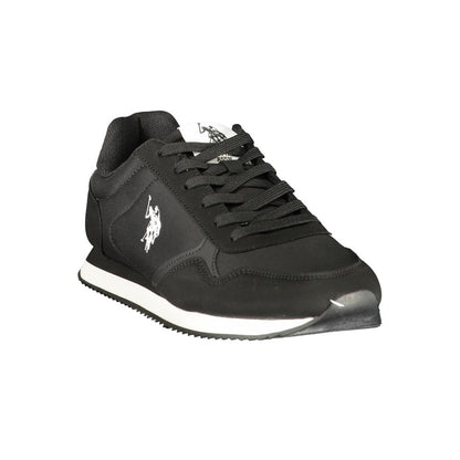 Athletic Sneakers by U.S. POLO ASSN. for men in polyester & polyurethane black, white & print features an architectural silhouette from the Men's Athletic Polyester & Polyurethane Sneakers collection, showcasing a architectural athletic style for a architectural look.