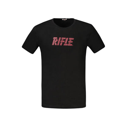 T-Shirt by Rifle for men in cotton black & print features an on trend silhouette, perfectly showcasing a on trend short-sleeve and crew neckline for an elevated aesthetic.