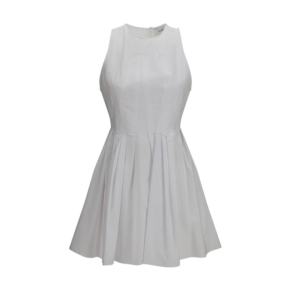 Dress by Max Mara for women in cotton white presents a sinuous silhouette, showcasing a sophisticated and sleeveless detailed with a sinuous short for a refined finish.