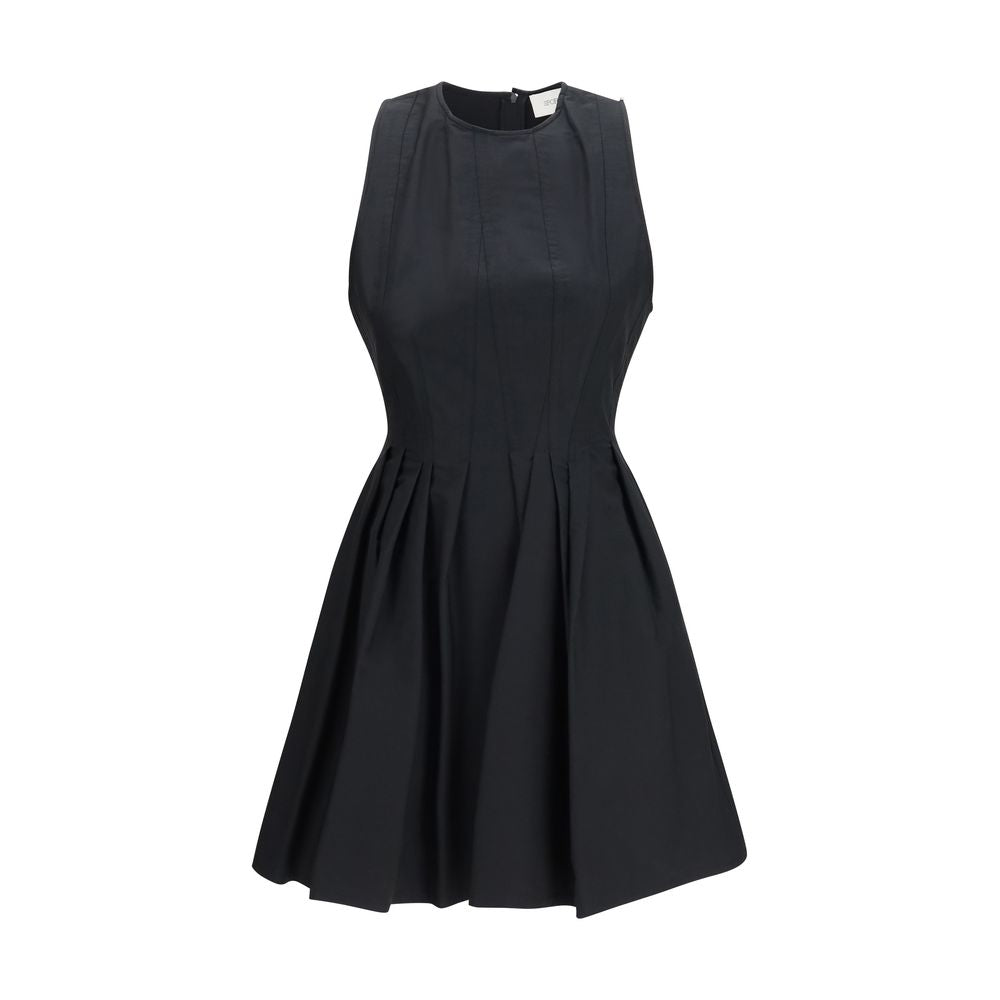 Dress by Max Mara for women in cotton black features a dramatic silhouette, showcasing an elegant and sleeveless that flows into a dramatic short.