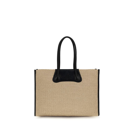 Tote Shoulder Bag by Vivienne Westwood for women in raffia polyurethane leather beige features an effortlessly chic silhouette with a secure zipper & magnetic, ample , and versatile handle for effortlessly chic everyday luxury.