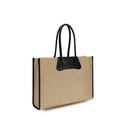 Tote Shoulder Bag by Vivienne Westwood for women in raffia polyurethane leather beige showcases a enviable silhouette, artfully detailed with a secure zipper & magnetic, organized , and versatile handle for a enviable look.