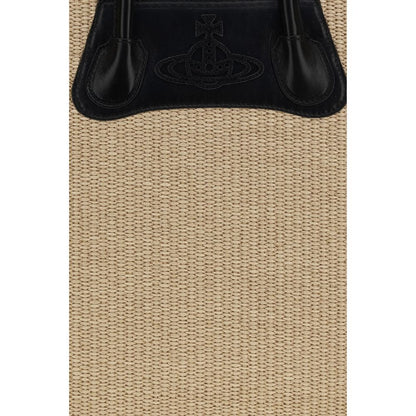 Tote Shoulder Bag by Vivienne Westwood for women in raffia polyurethane leather beige features an effortlessly chic silhouette with a secure zipper & magnetic, ample , and versatile handle for effortlessly chic everyday luxury.