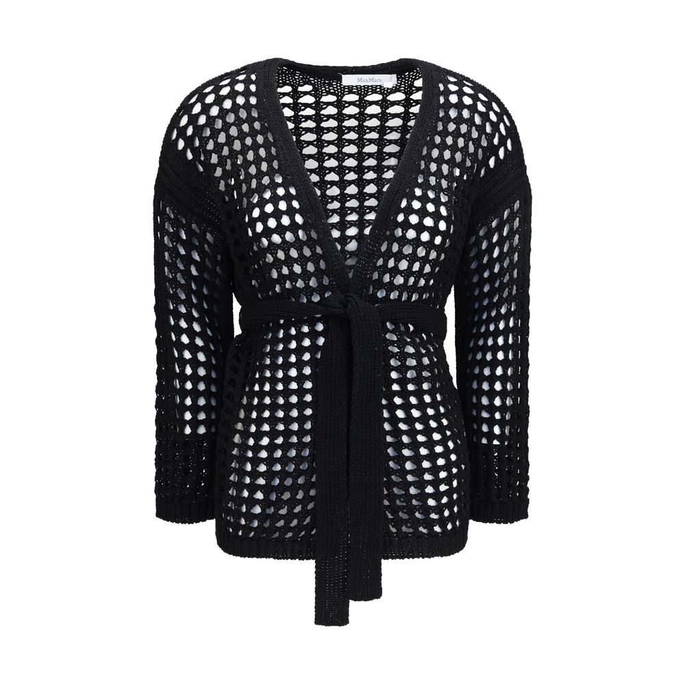 Cardigan by Max Mara Pure for women in wool cotton black presents a textural silhouette, artfully finished with a textural and long-sleeve for a sophisticated, textural look.