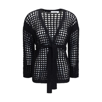 Cardigan by Max Mara Pure for women in wool cotton black presents a textural silhouette, artfully finished with a textural and long-sleeve for a sophisticated, textural look.