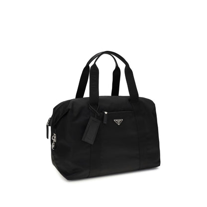 Travel Duffel Bag by Prada for men in polyamide & bos taurus calf leather black & signature features a on trend Polyamide & Bos Taurus Calf Leather Travel Duffel Bag design with a secure , ample , and versatile for a on trend aesthetic.