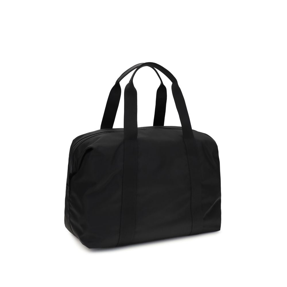 Travel Duffel Bag by Prada for men in polyamide & bos taurus calf leather black & signature features an unassuming Polyamide & Bos Taurus Calf Leather Travel Duffel Bag design with a secure , ample , and versatile for a truly unassuming finish.