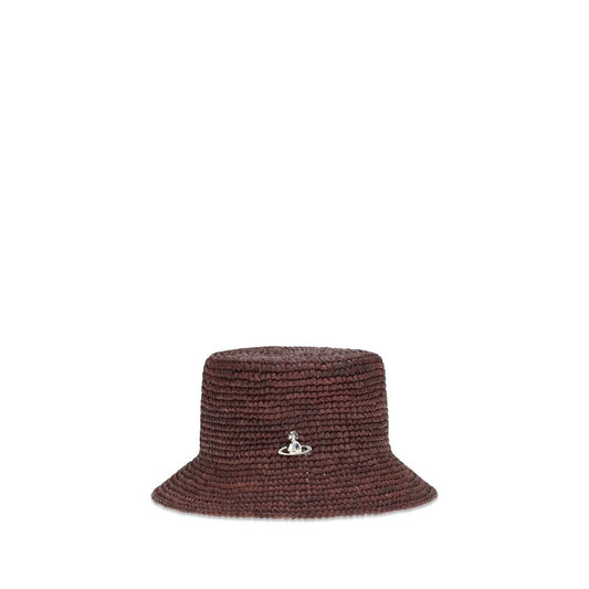 Bucket Hat by Vivienne Westwood for women in raffia brown & silver features an enviable silhouette, showcasing the enviable craftsmanship of this Orb Raffia Bucket Hat.