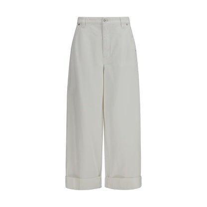 Casual Pants by Brunello Cucinelli for women in cotton white features an sartorial wide & oversized and long with a cut for a sartorial finish.