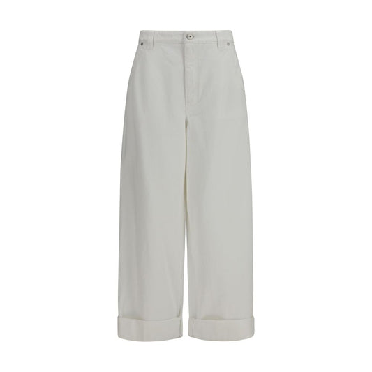 Casual Pants by Brunello Cucinelli for women in cotton white features an sartorial wide & oversized and long with a cut for a sartorial finish.