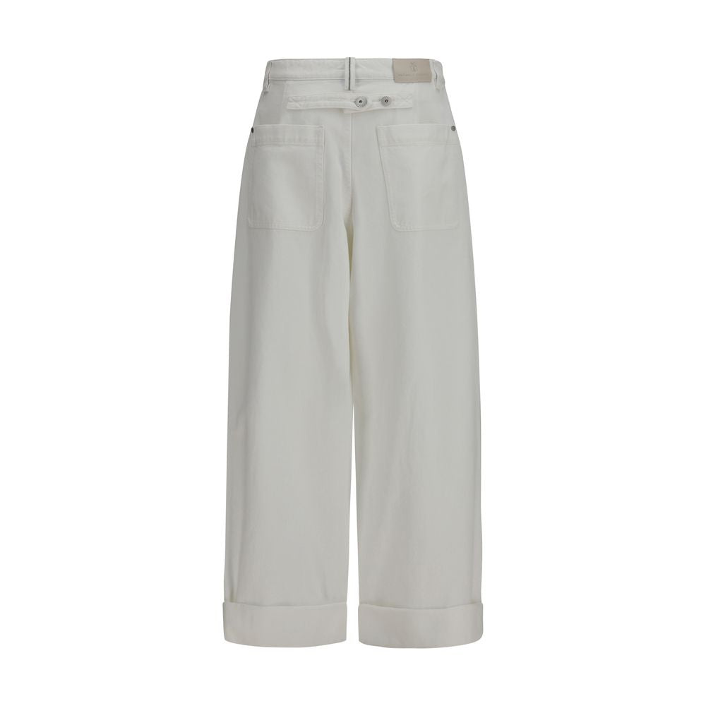 Casual Pants by Brunello Cucinelli for women in cotton white features an refined tailoring silhouette, showcasing a premium wide & oversized with a and long cut for a refined tailoring look.