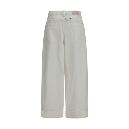 Casual Pants by Brunello Cucinelli for women in cotton white features an refined tailoring silhouette, showcasing a premium wide & oversized with a and long cut for a refined tailoring look.