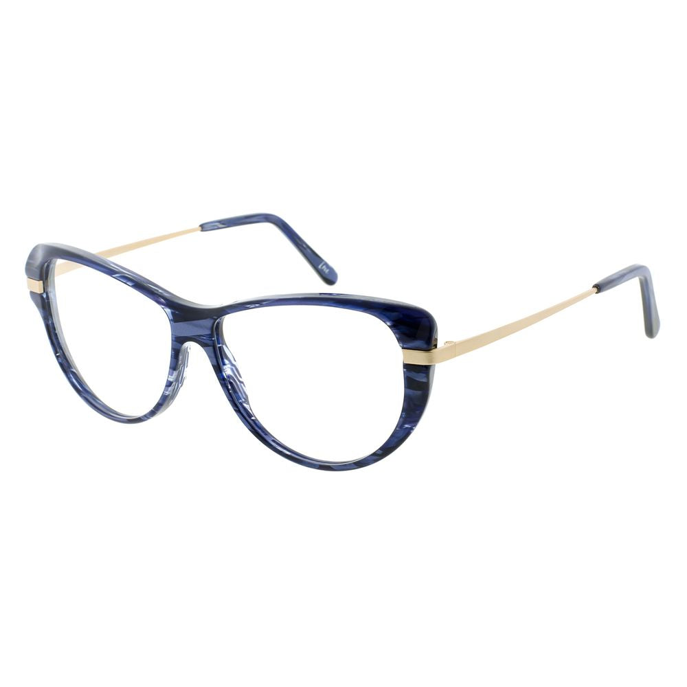 Eyeglasses Frames by Andy Wolf for women in metal and blue showcases a refined silhouette, detailed with a blue coloured frame finish and a sophisticated full-frame frame design.