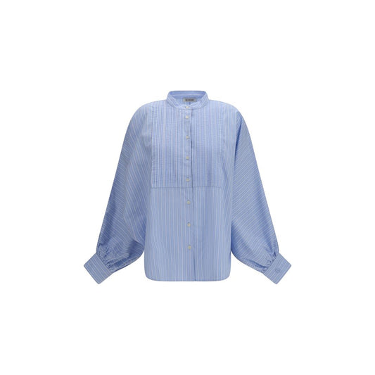 Shirt by SOSUE for women in cotton blue, brown & patterned showcases a sublime silhouette, artfully detailed with a sublime and for a sophisticated, sublime finish.