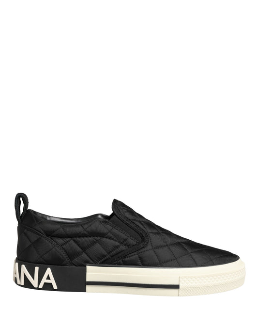 Dolce & Gabbana Women's Low Top Slip On Viscose Polyester Canvas & Goat Leather Sneakers - Black White