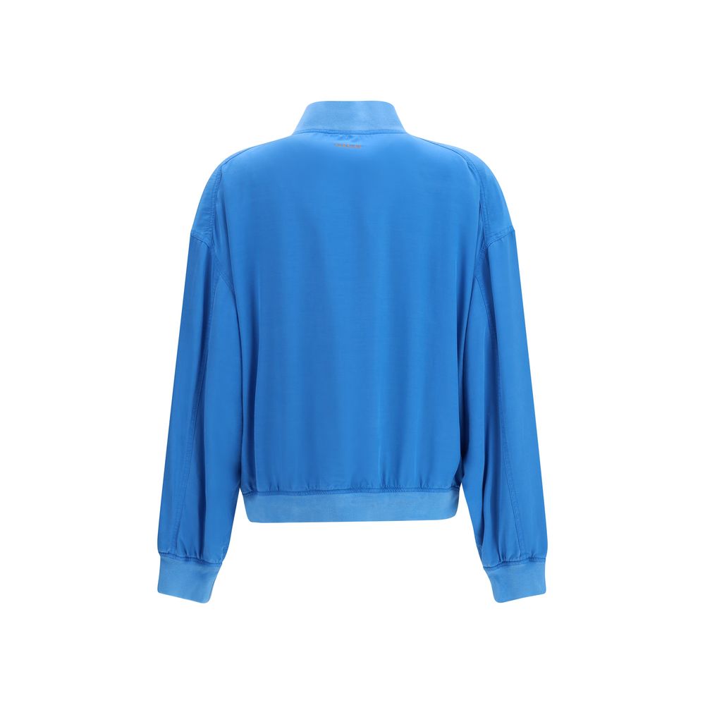 Bomber Jacket by Versace for women in silk blue features an on trend silhouette, showcasing refined lightweight & pockets and a sophisticated for a truly on trend finish.