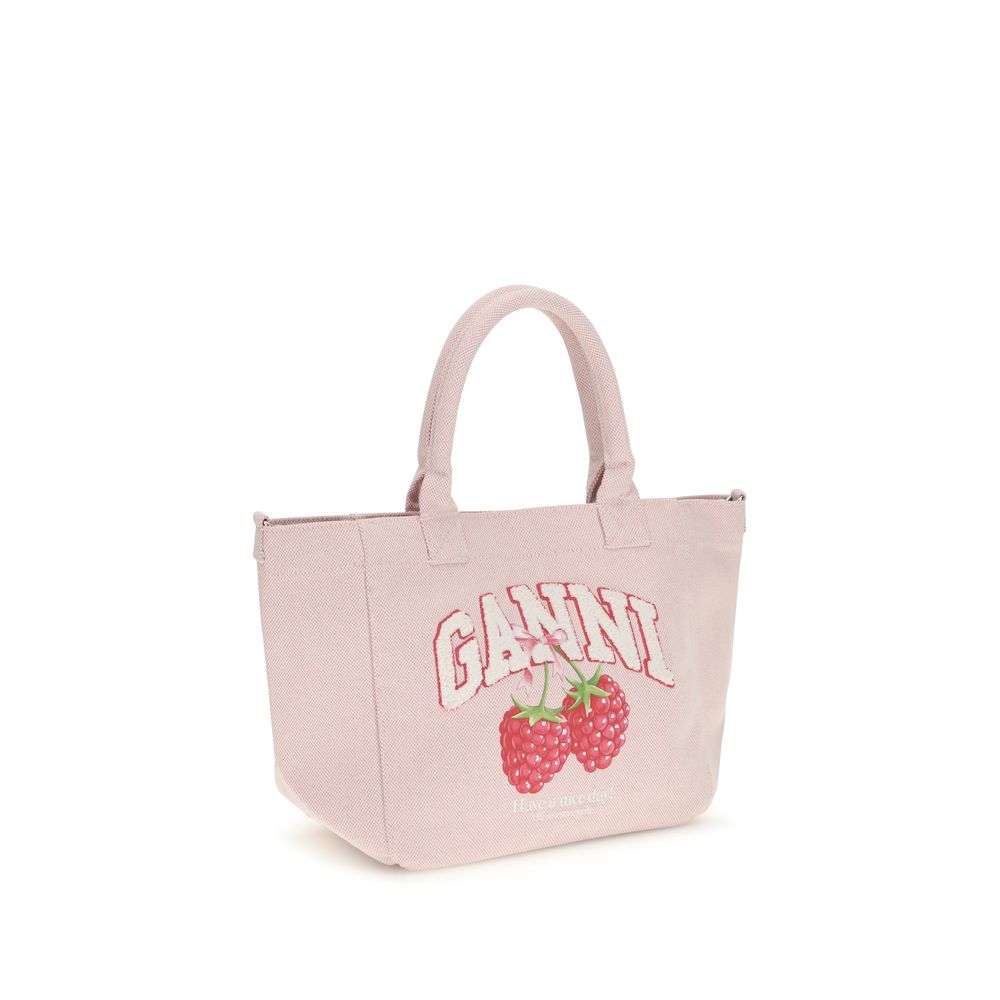 Shopper Shoulder Bag by Ganni for women in polyester beige, multicolor, raspberry & print presents a versatile silhouette, showcasing a secure and versatile with versatile shoulder-strap, handle & detachable-strap for a sophisticated look.
