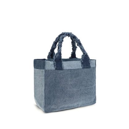 Medium Shopper Trapeze Handbag by Ganni for women in denim cotton blue features a signature silhouette, showcasing a secure and signature with versatile for a sophisticated look.