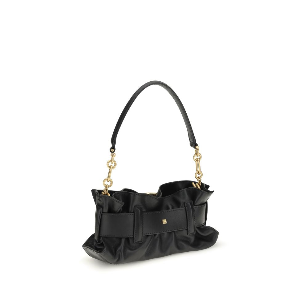 Mini Shoulder Bag by Balmain for women in bos taurus suede calfskin leather black, gold & signature presents a versatile silhouette, showcasing a secure magnetic & buckle and versatile cardholder with versatile shoulder-strap, detachable-strap, belt-strap & handle for a sophisticated look.