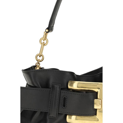 Mini Shoulder Bag by Balmain for women in bos taurus suede calfskin leather black, gold & signature features a distinguished silhouette, showcasing a secure magnetic & buckle and distinguished cardholder with versatile shoulder-strap, detachable-strap, belt-strap & handle for a distinguished finish.