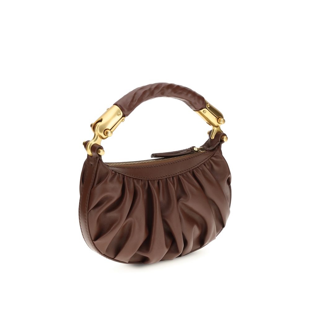 Mini Shoulder Bag by Balmain for women in bos taurus suede calfskin leather brown, ebony & gold features a effortless chic silhouette with a secure zipper, ample , and versatile shoulder-strap & handle for a effortless chic finish.