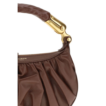 Mini Shoulder Bag by Balmain for women in bos taurus suede calfskin leather brown, ebony & gold features a enviable silhouette, showcasing a secure zipper, ample , and enviable shoulder-strap & handle for a enviable finish.