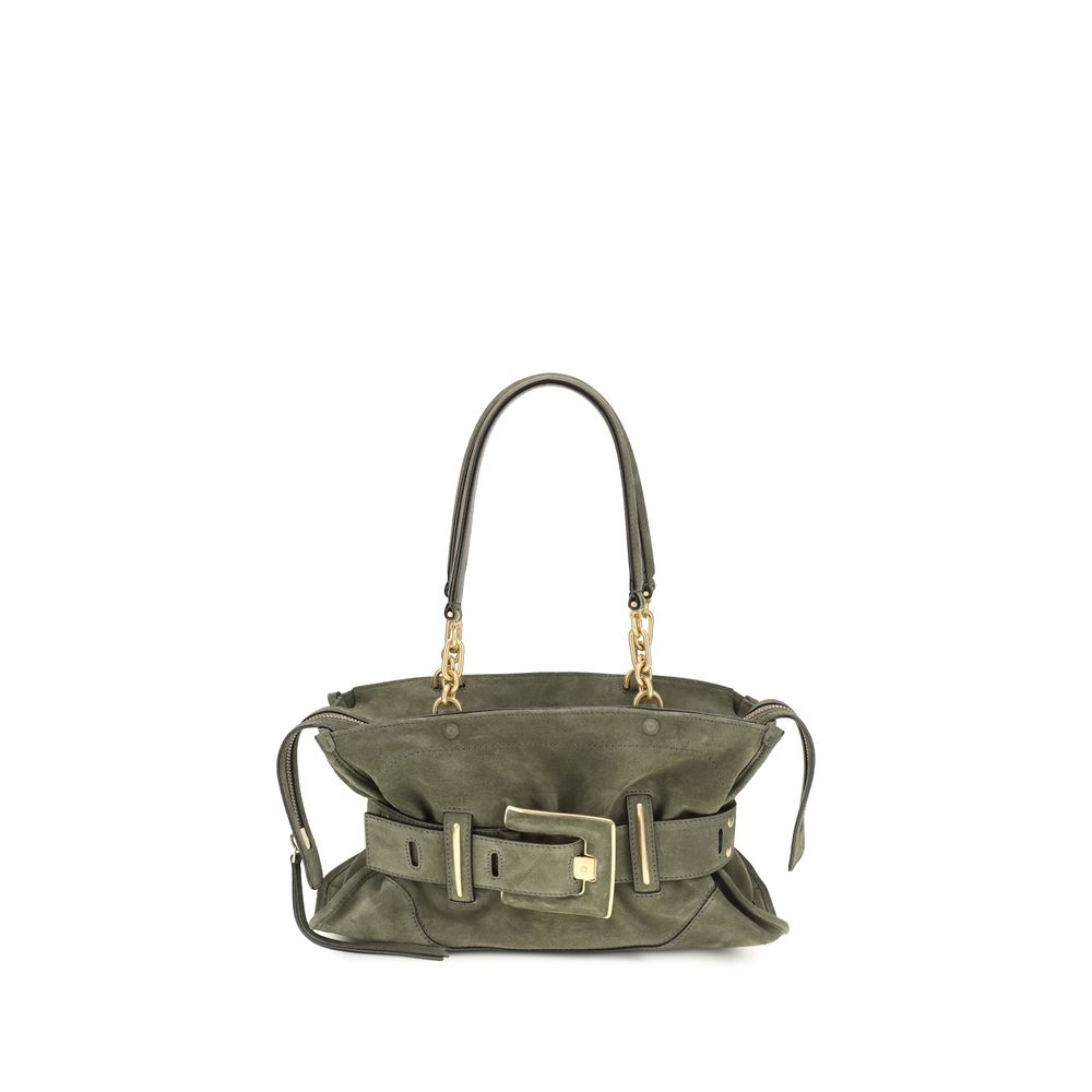 Frame Handbag by Balmain for women in bos taurus calf leather cotton & linen bicolour & gold features an refined silhouette, showcasing a secure zipper & buckle, ample cardholder, and versatile belt-strap & handle for a sophisticated refined aesthetic.