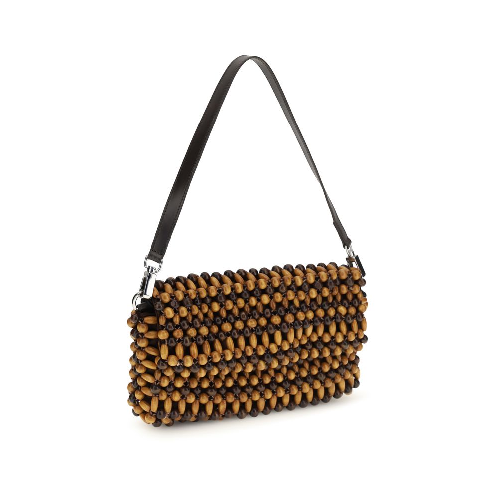 Compact Shoulder Bag by Staud for women in leather brown & natural showcases a enviable silhouette, artfully detailed with a secure zipper, organized , and versatile shoulder-strap & detachable-strap for a enviable look.