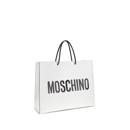 Travel Shoulder Shopper Handbag by Moschino for women in bos taurus calf leather white & print features a exquisite silhouette, showcasing a secure snap and exquisite with versatile shoulder-strap & handle for a exquisite finish.