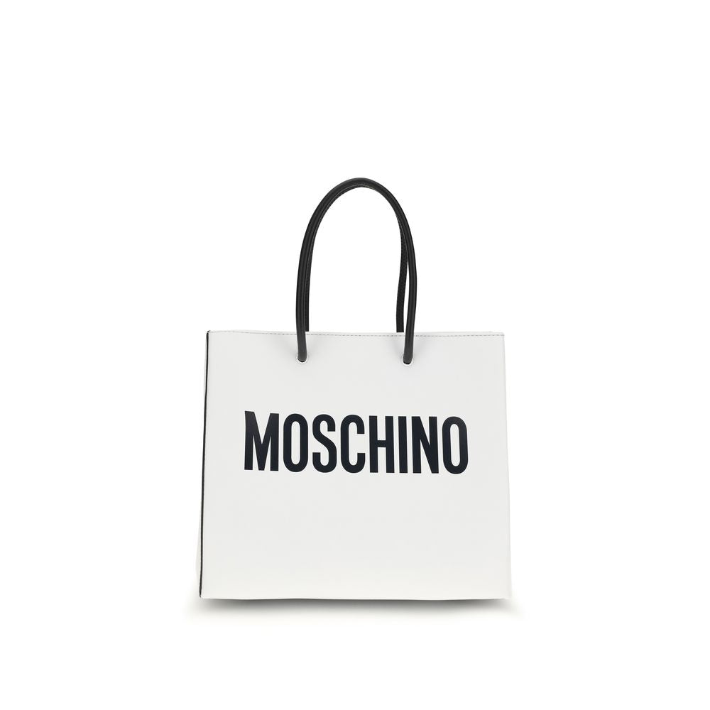 Tote Handbag by Moschino for women in bos taurus calf leather white features a exquisite silhouette, showcasing a secure zipper and exquisite cardholder with versatile handle for a exquisite finish.