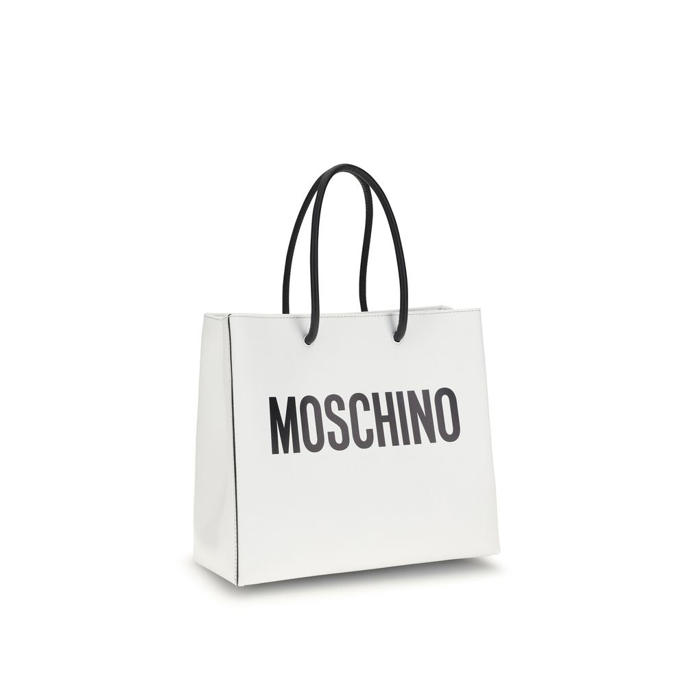 Tote Handbag by Moschino for women in bos taurus calf leather white features an refined silhouette, showcasing a secure zipper, ample cardholder, and versatile handle for a sophisticated refined aesthetic.