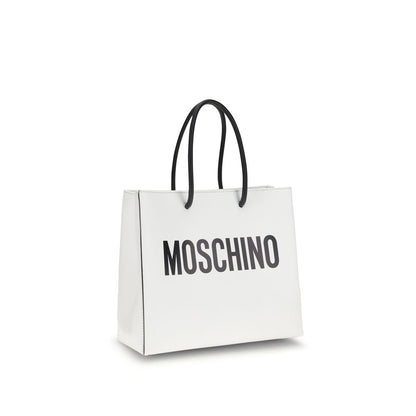 Tote Handbag by Moschino for women in bos taurus calf leather white features an refined silhouette, showcasing a secure zipper, ample cardholder, and versatile handle for a sophisticated refined aesthetic.