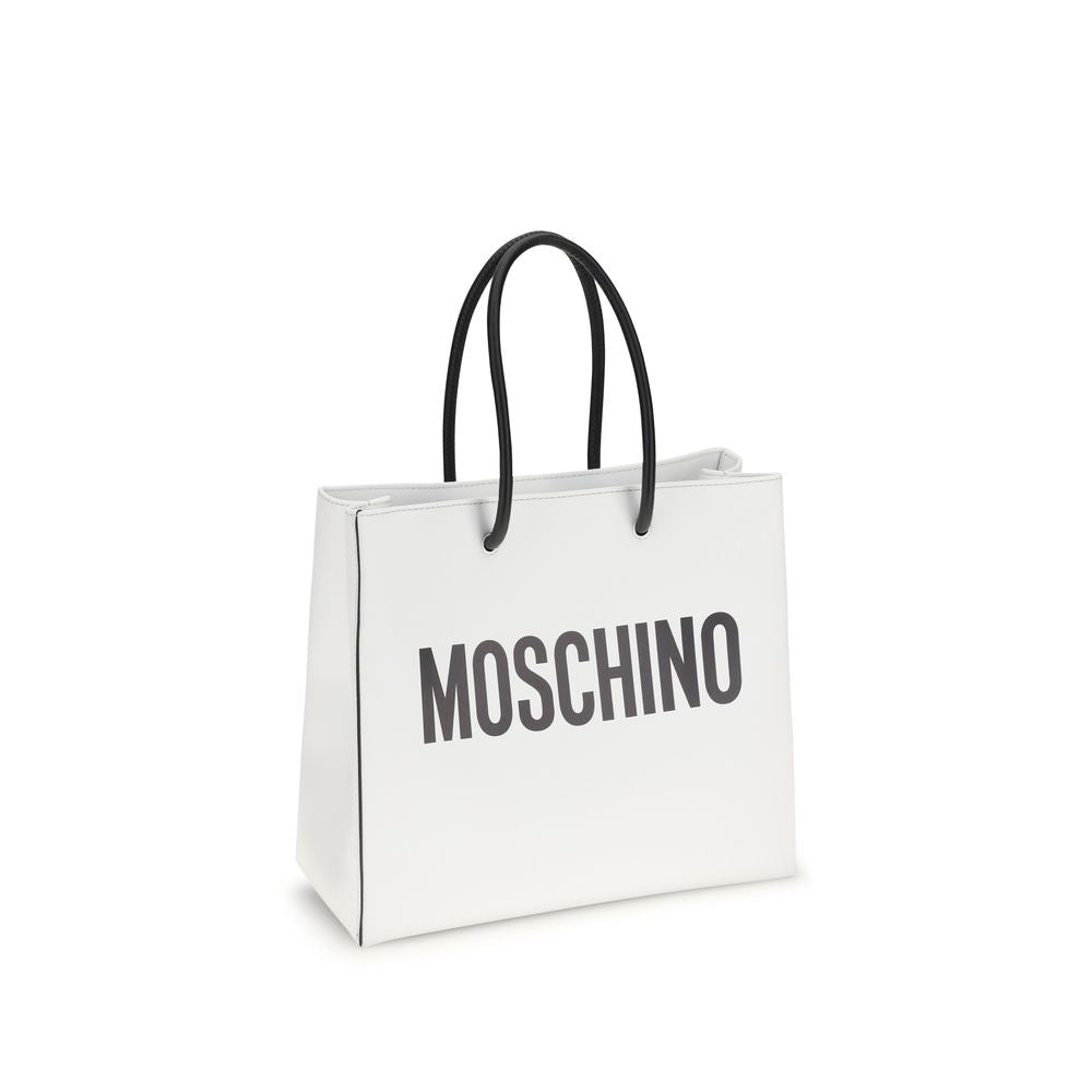 Tote Handbag by Moschino for women in bos taurus calf leather white presents a ornamental silhouette, showcasing a secure zipper, ample cardholder, and versatile handle for a ornamental finish.