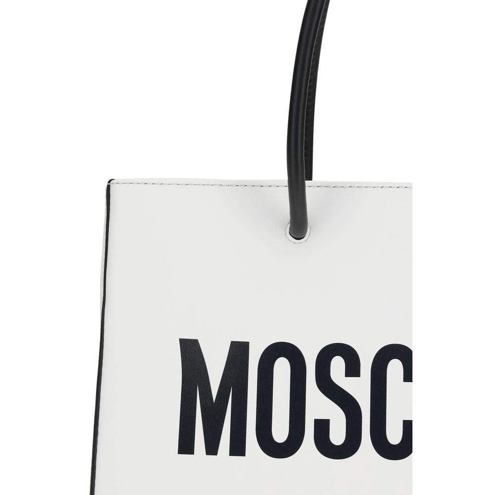 Tote Handbag by Moschino for women in bos taurus calf leather white features a contemporary silhouette, showcasing a secure zipper, ample cardholder, and contemporary handle for a sophisticated look.