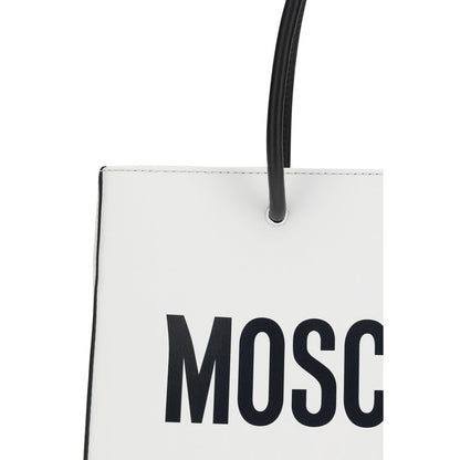 Tote Handbag by Moschino for women in bos taurus calf leather white features a contemporary silhouette, showcasing a secure zipper, ample cardholder, and contemporary handle for a sophisticated look.