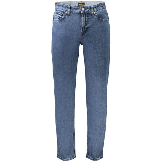 Jeans by Hugo Boss for men in stretch denim cotton blue features an sophisticated and slim with a precise long, creating a sophisticated and sophisticated silhouette.