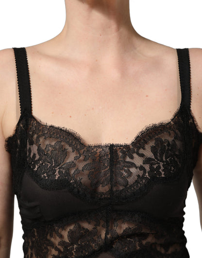 Dolce & Gabbana Black Silk Lace Slip Lingerie Chemise Sleepwear