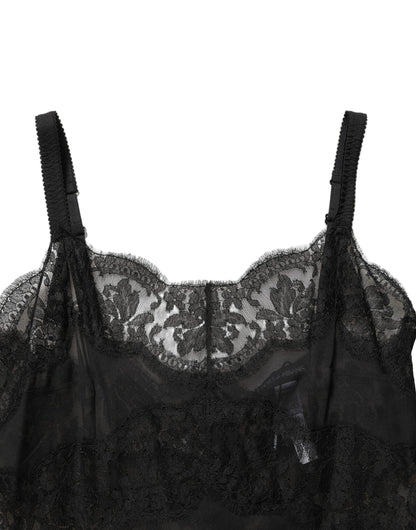 Dolce & Gabbana Black Silk Lace Slip Lingerie Chemise Sleepwear